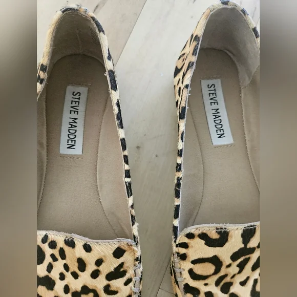 STEVE MADDEN Leopard Print Featherl Cow Hair Leather Pointed Toe Flats 5.5 - Picture 5 of 6